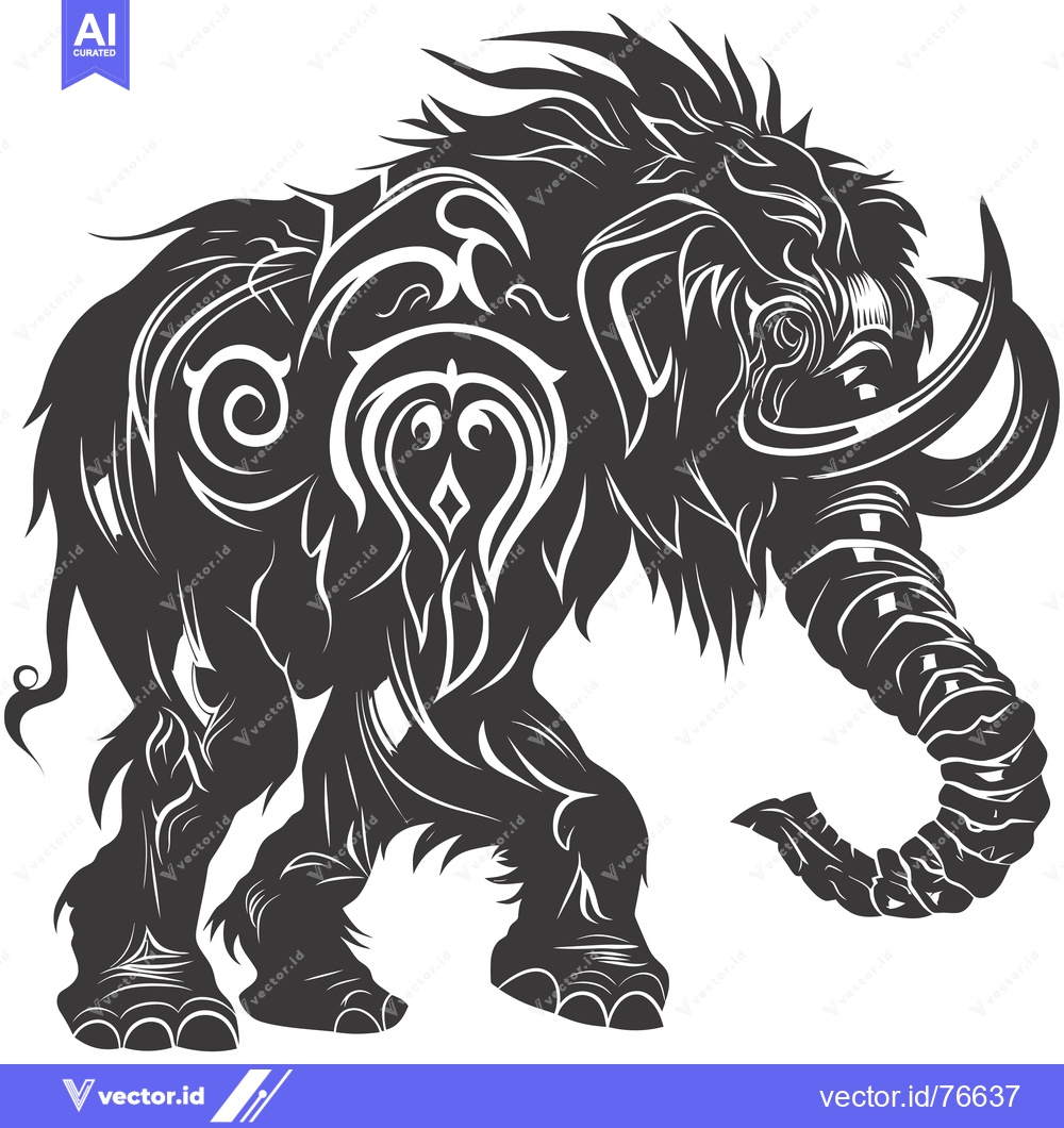 Premium Vector of Stylized Black and White Illustration of a Woolly Mammoth
