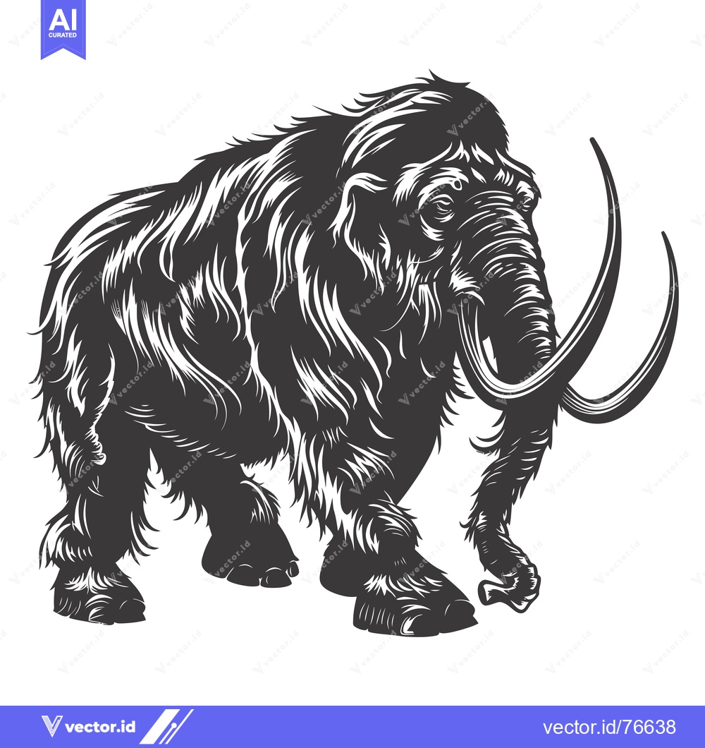 Premium Vector of A detailed black and white illustration of a woolly mammoth