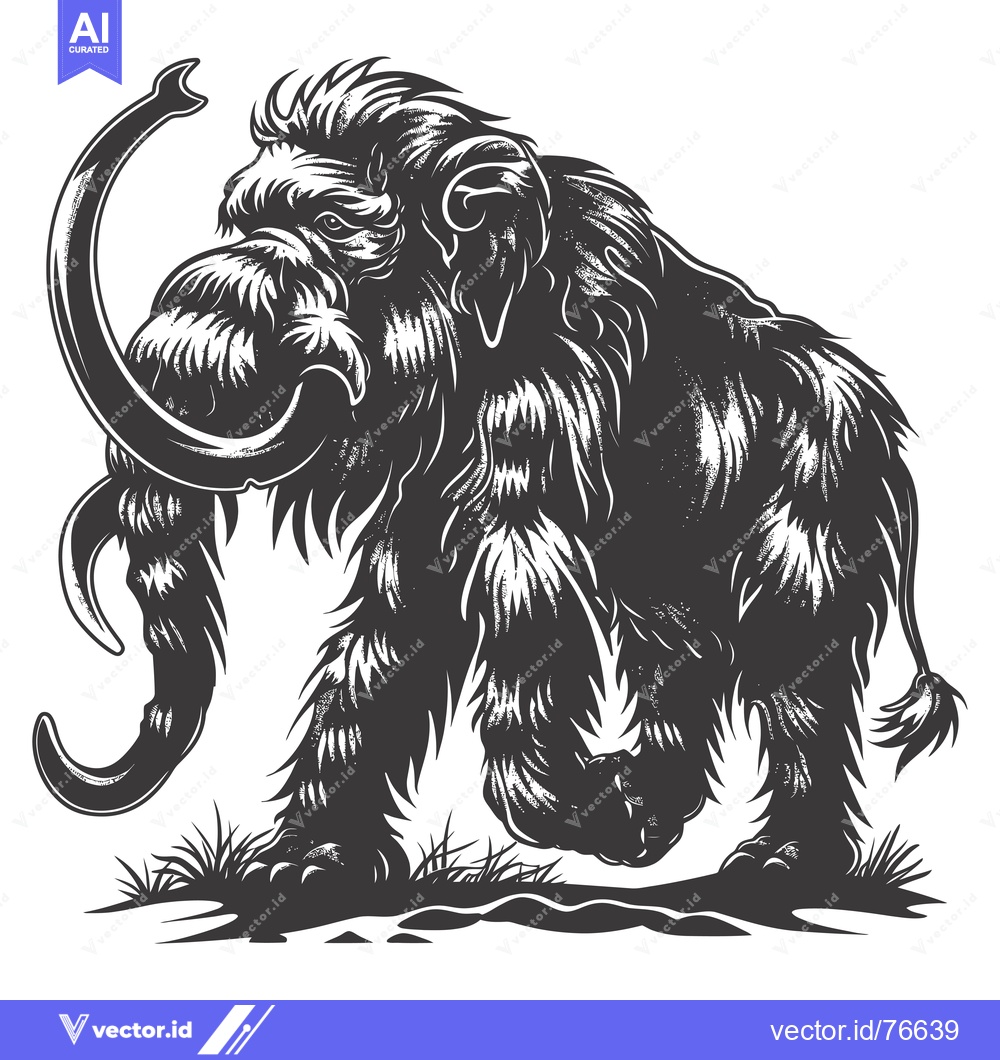 Premium Vector dari A Detailed Illustration of a Woolly Mammoth Walking on Grass