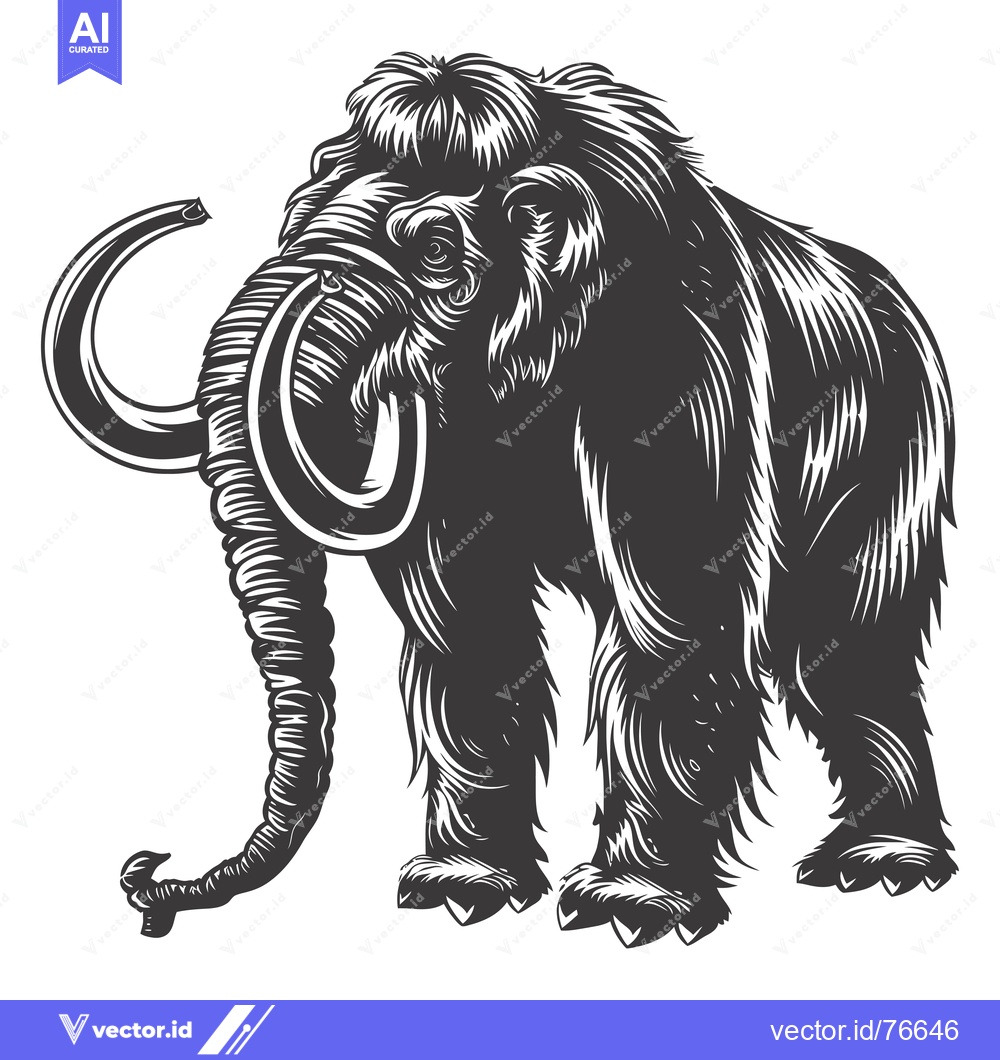 Premium Vector dari A Black and White Illustration of a Woolly Mammoth