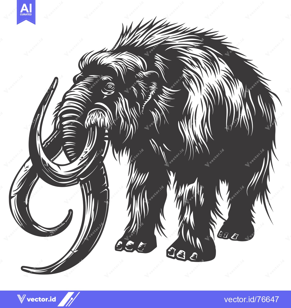 Premium Vector dari A Detailed Illustration of a Woolly Mammoth with Long Curved Tusks