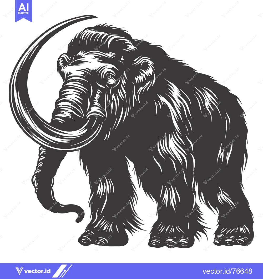 Premium Vector of A Woolly Mammoth with a Curved Tusk Standing on a White Background