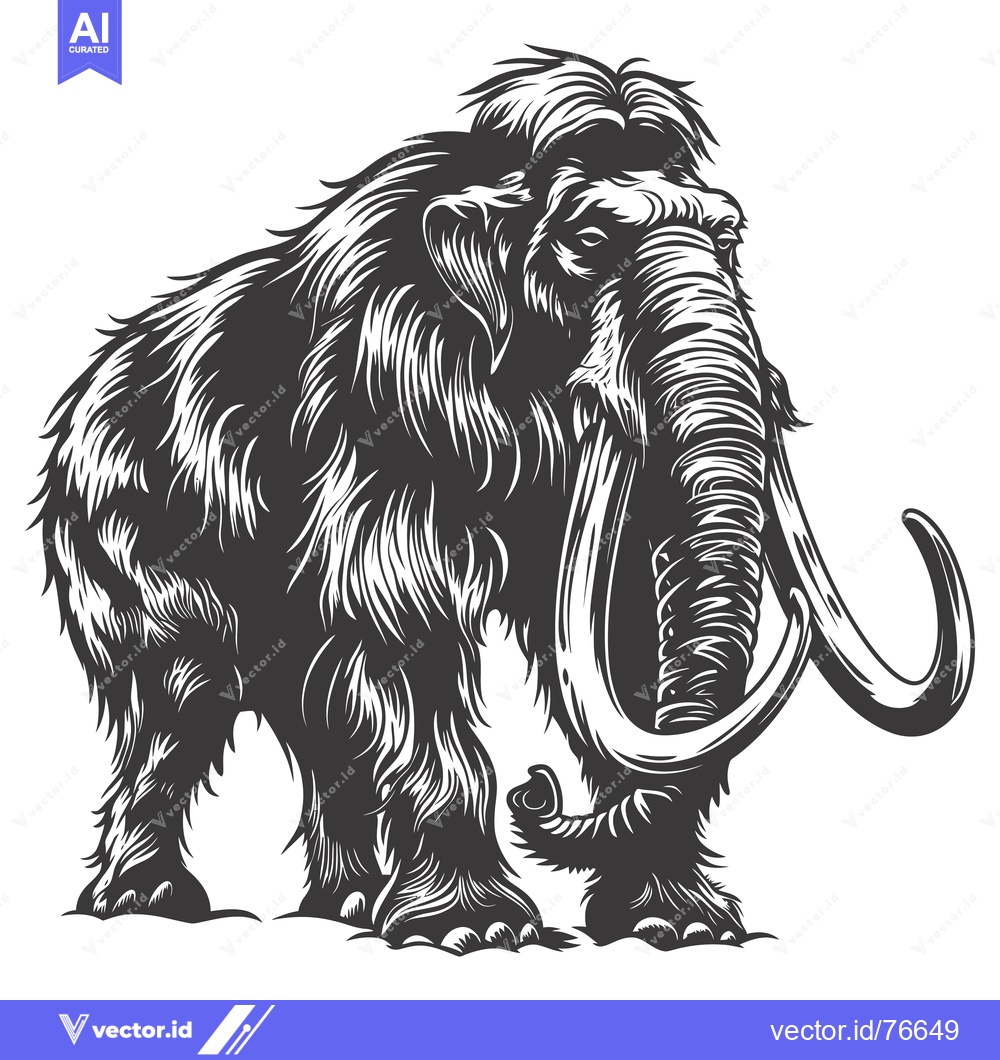 Premium Vector dari A detailed black and white illustration of a woolly mammoth standing o
