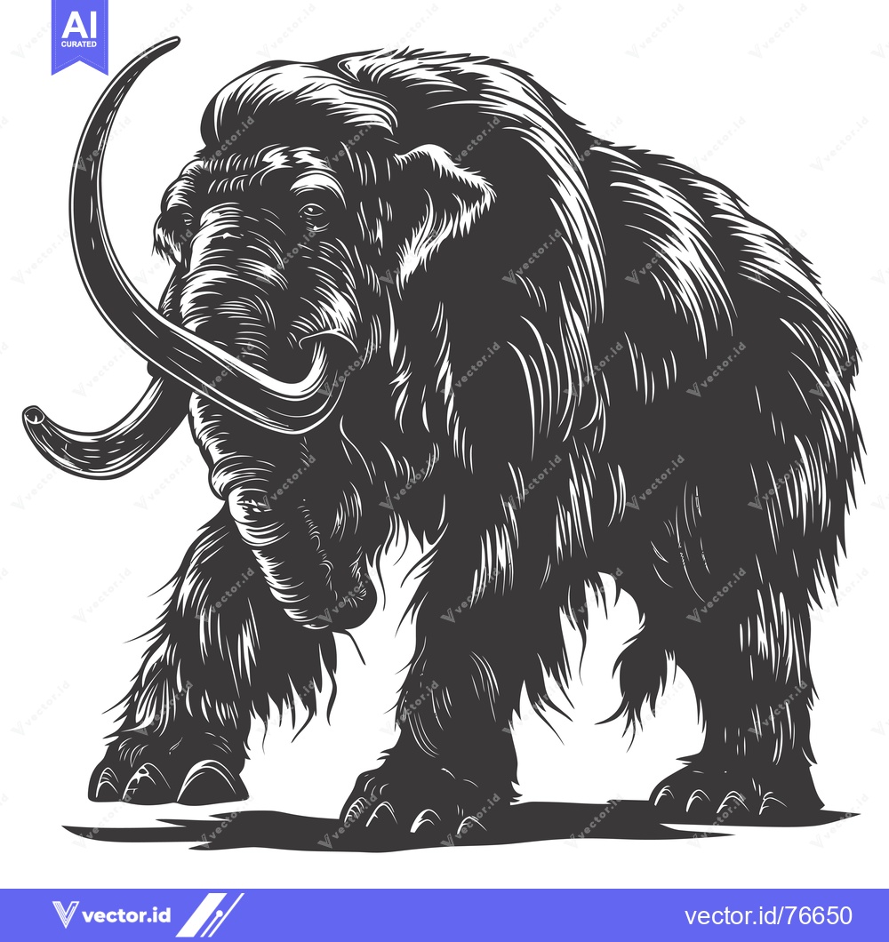 Premium Vector of A Detailed Illustration of a Woolly Mammoth with Long Curved Tusks