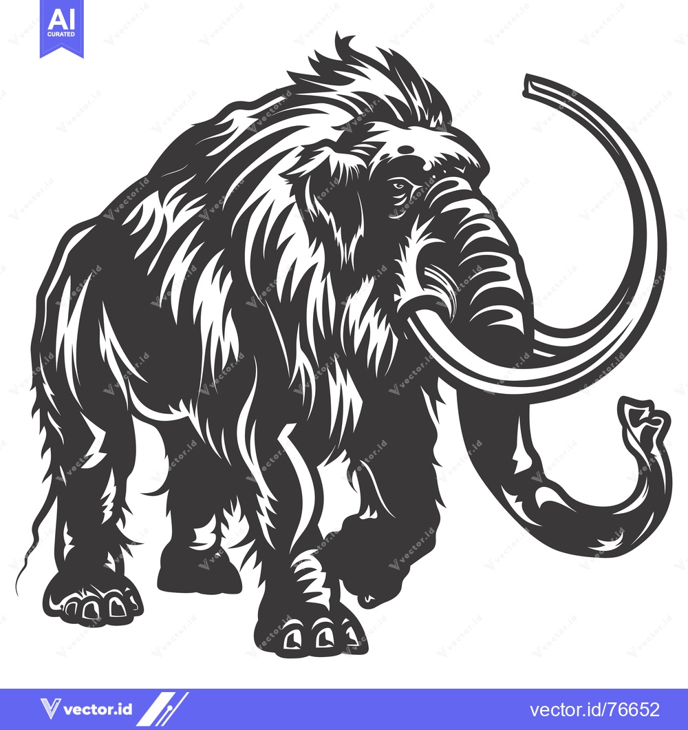 Premium Vector dari A Detailed Illustration of a Woolly Mammoth with its Curved Tusk