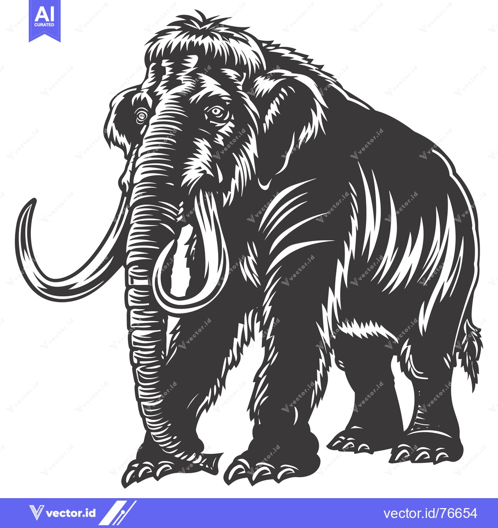 Premium Vector dari Black and White Illustration of a Woolly Mammoth
