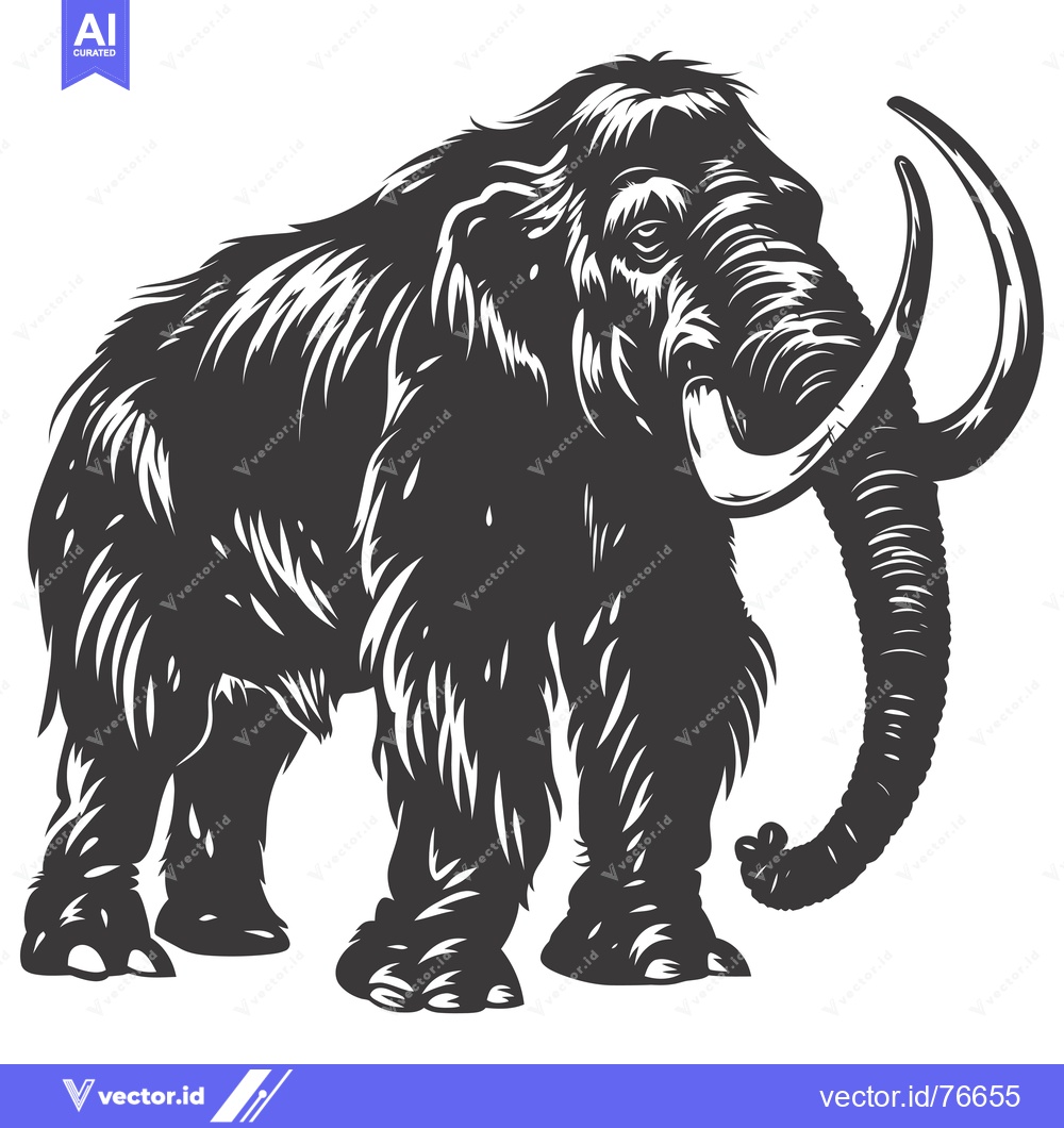Premium Vector dari A detailed illustration of a woolly mammoth in a black and white desig