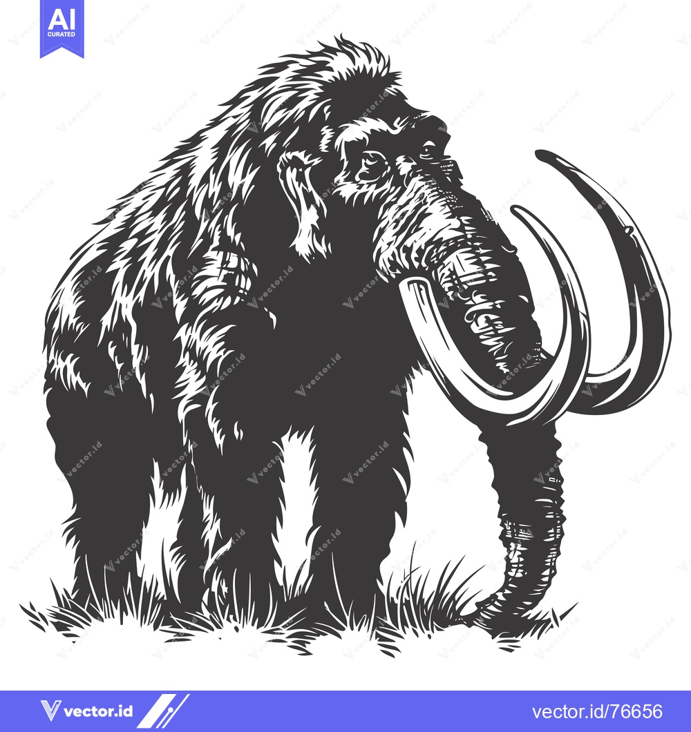 Premium Vector dari Black and White Illustration of a Woolly Mammoth