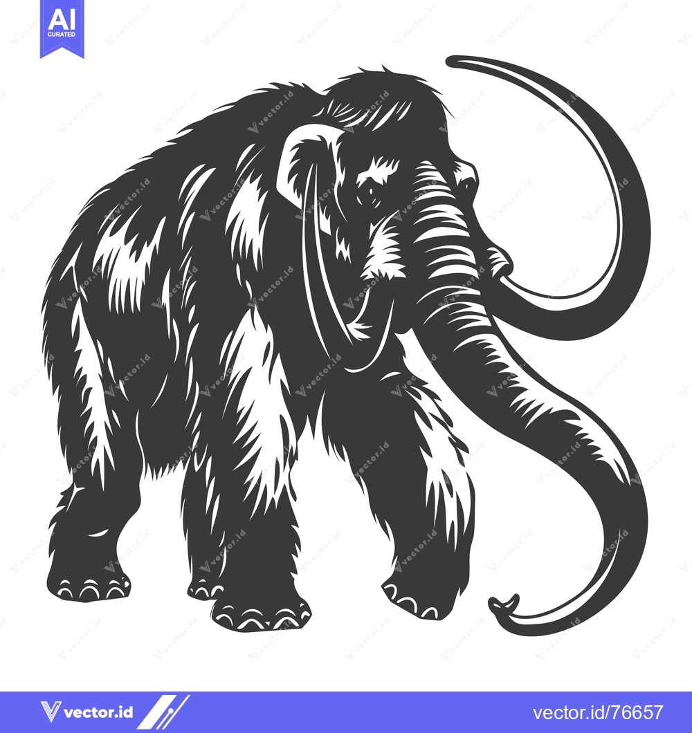 Premium Vector dari A Detailed Black and White Illustration of a Woolly Mammoth