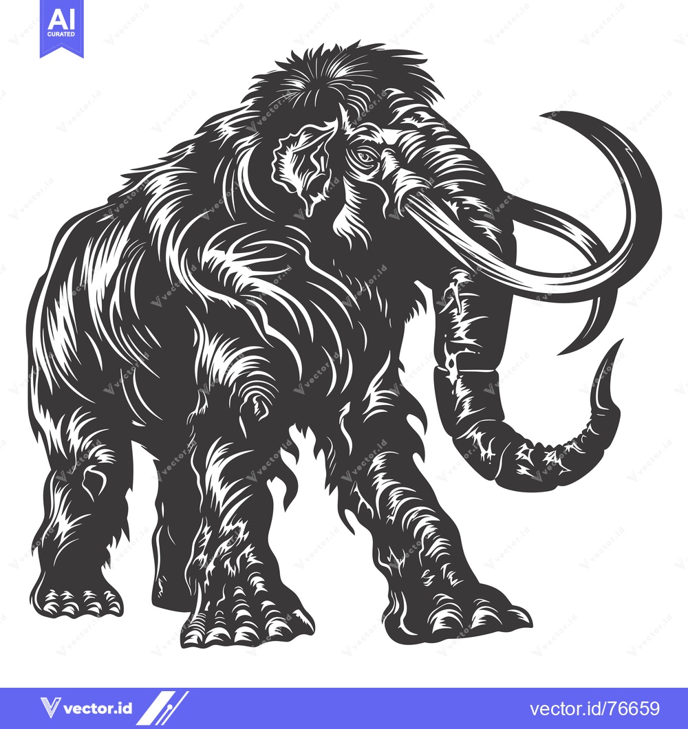 Premium Vector of A Detailed Line Art Illustration of a Woolly Mammoth