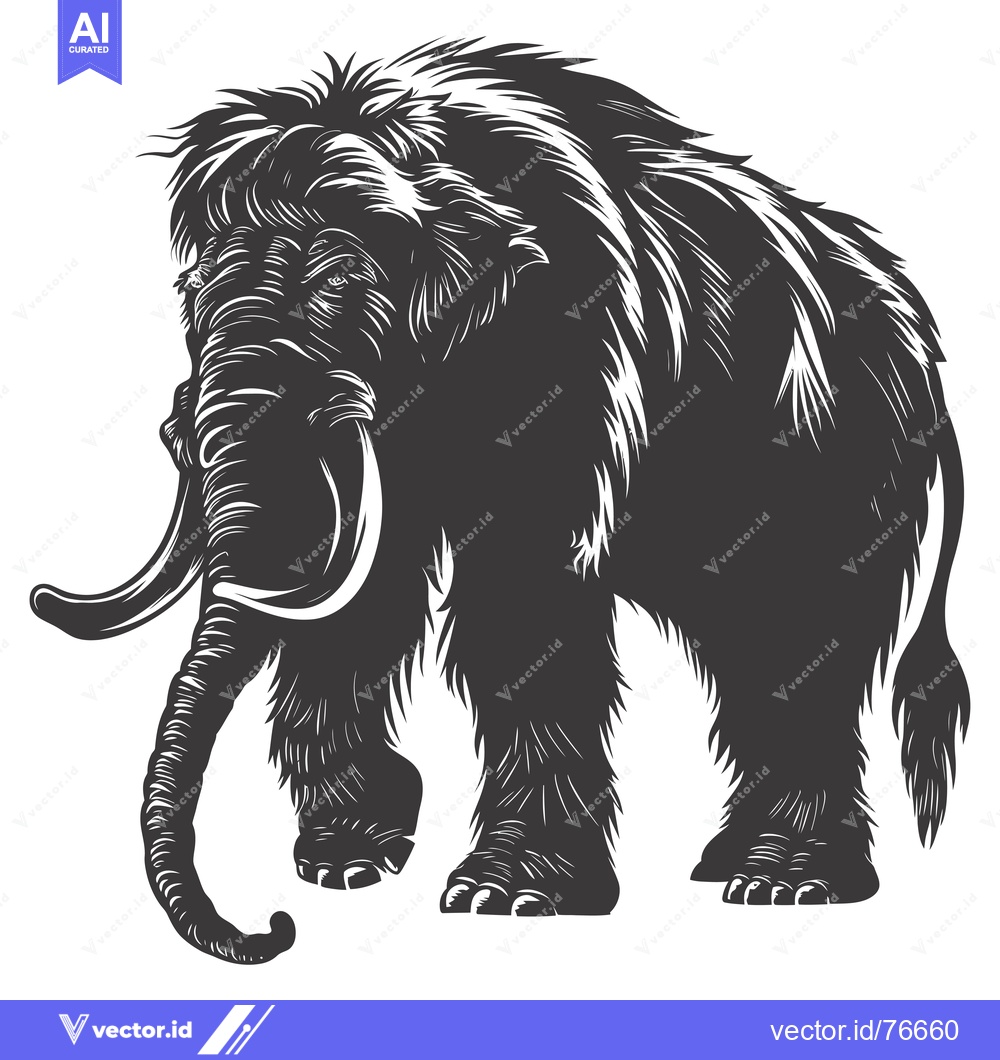 Premium Vector of Black and White Illustration of a Woolly Mammoth