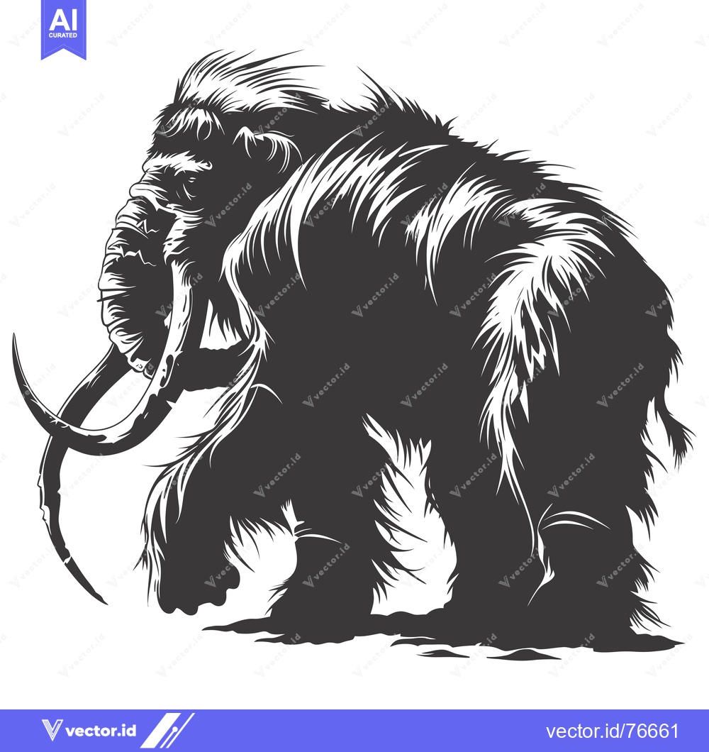 Premium Vector dari Black and White Illustration of a Woolly Mammoth