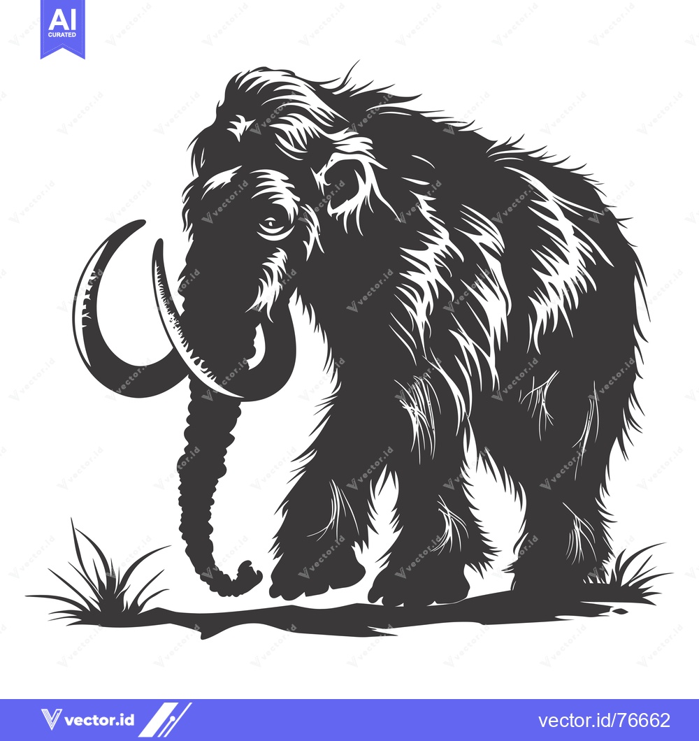 Premium Vector of Silhouette of a Woolly Mammoth with Curved Tusks