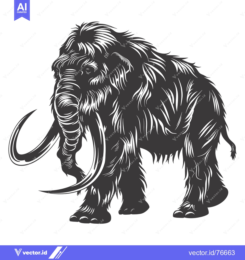 Premium Vector dari A Detailed Black and White Illustration of a Woolly Mammoth