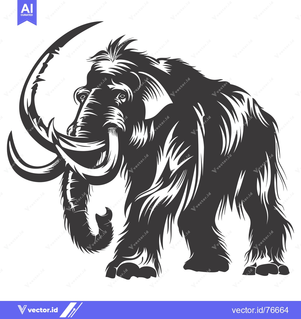 Premium Vector dari A Detailed Illustration of a Woolly Mammoth with Long Curved Tusks