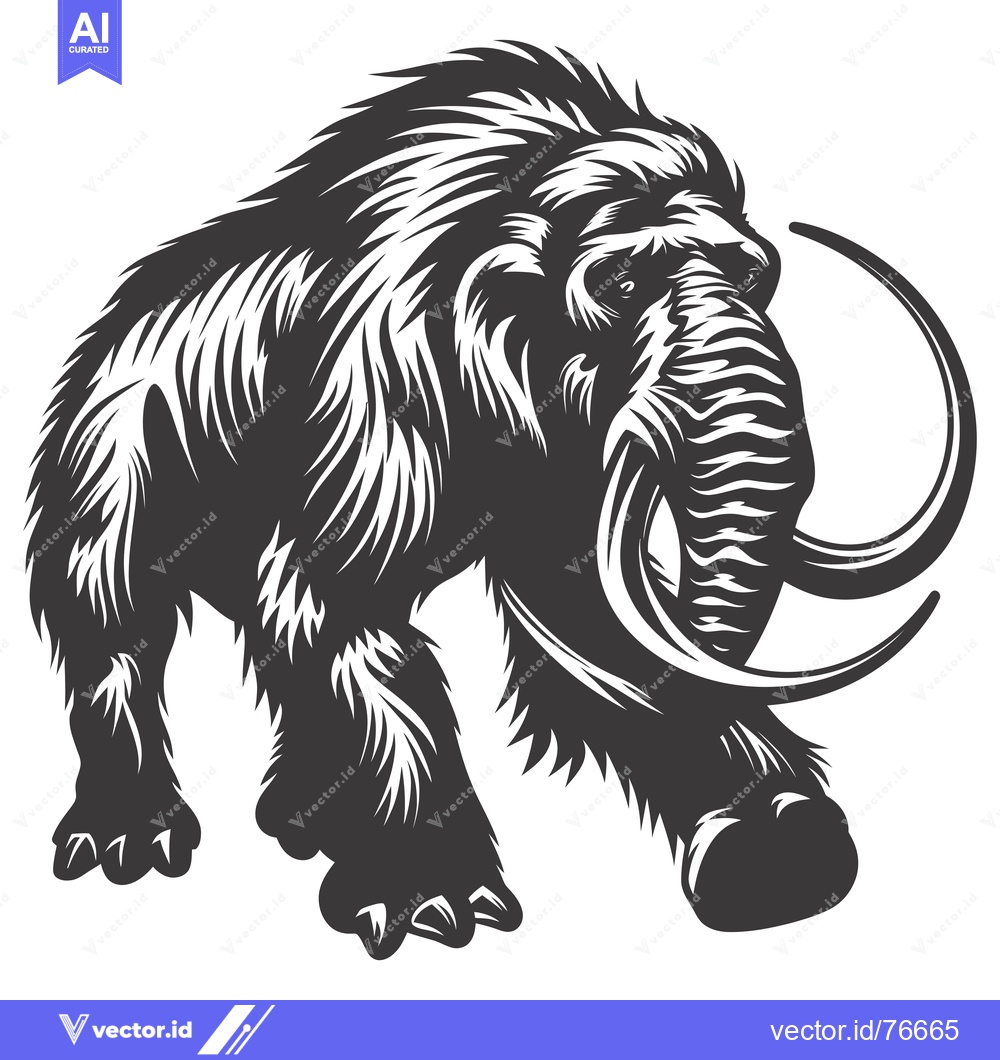 Premium Vector dari A Detailed Illustration of a Woolly Mammoth with Large Tusks