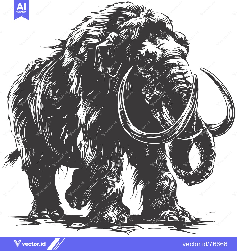 Premium Vector dari A Black and White Illustration of a Woolly Mammoth