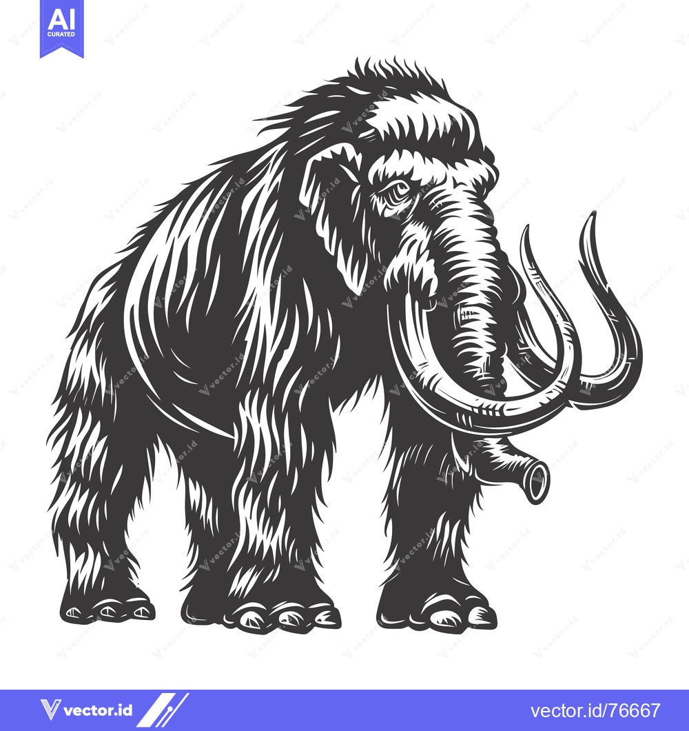 Premium Vector of A Detailed Illustration of a Woolly Mammoth with Prominent Tusks