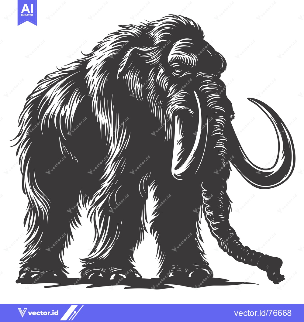 Premium Vector dari Woolly Mammoth Standing With Its Trunk Raised