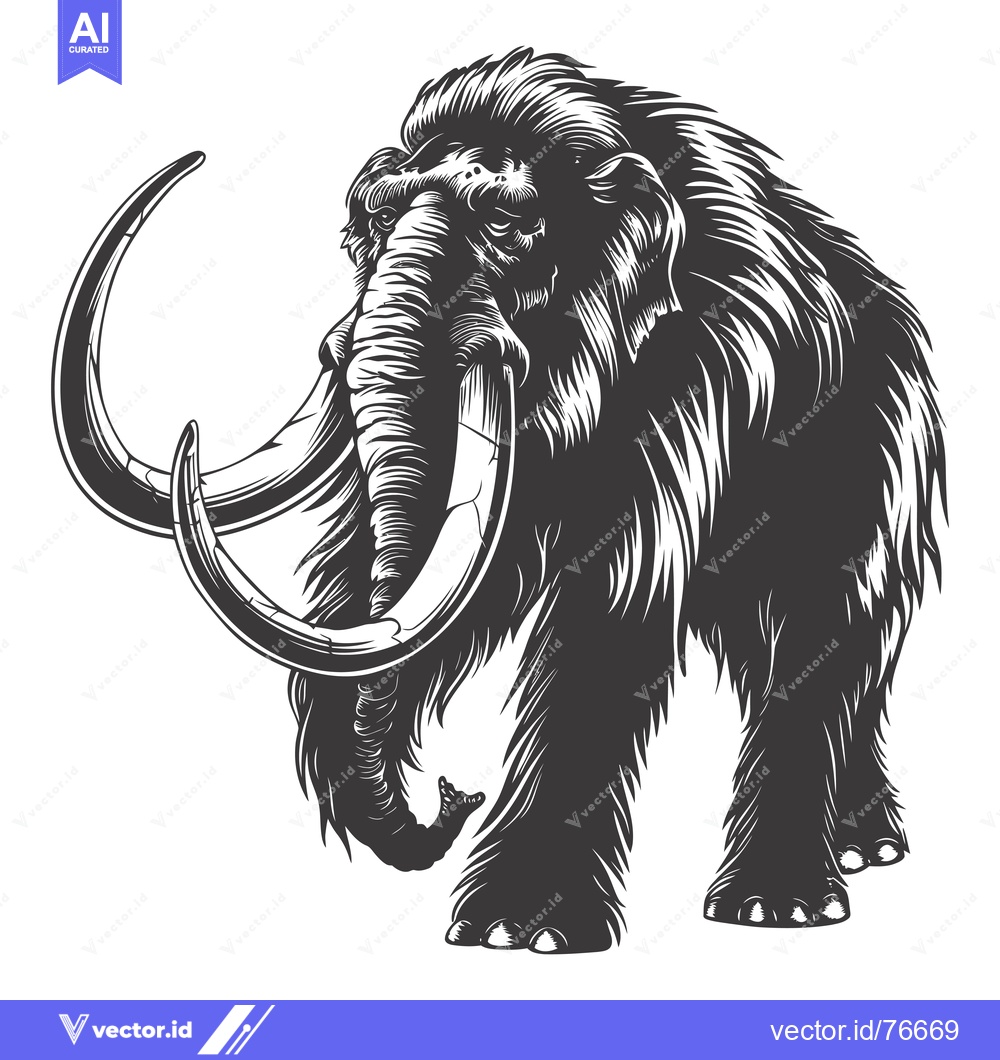 Premium Vector dari A Detailed Illustration of a Woolly Mammoth with Large Tusks