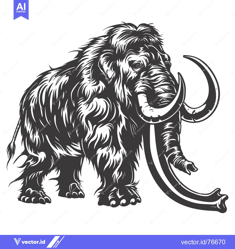Premium Vector of A Detailed Black and White Illustration of a Woolly Mammoth