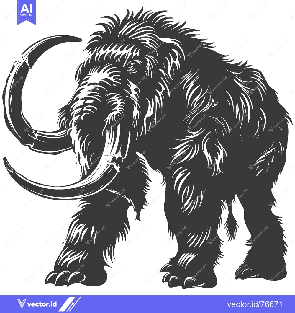 Premium Vector dari A Detailed Black and White Illustration of a Woolly Mammoth