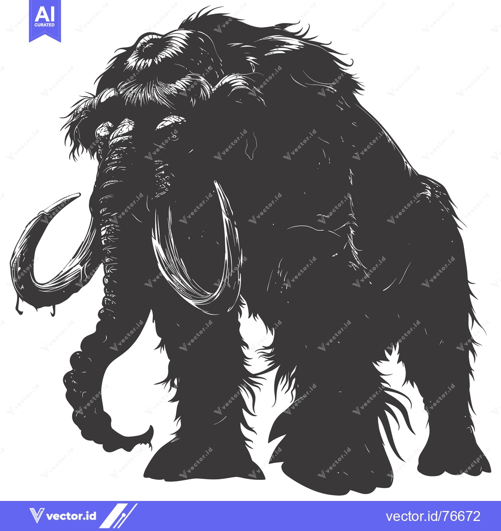 Premium Vector dari A Silhouette of a Woolly Mammoth with Long Tusks