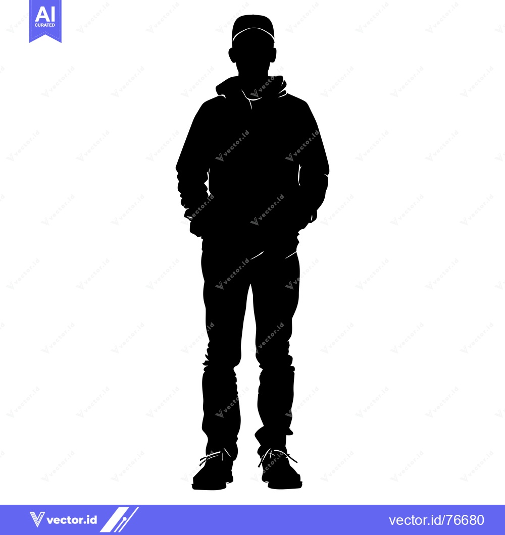Premium Vector of Silhouette of a Man Wearing a Hoodie and a Cap
