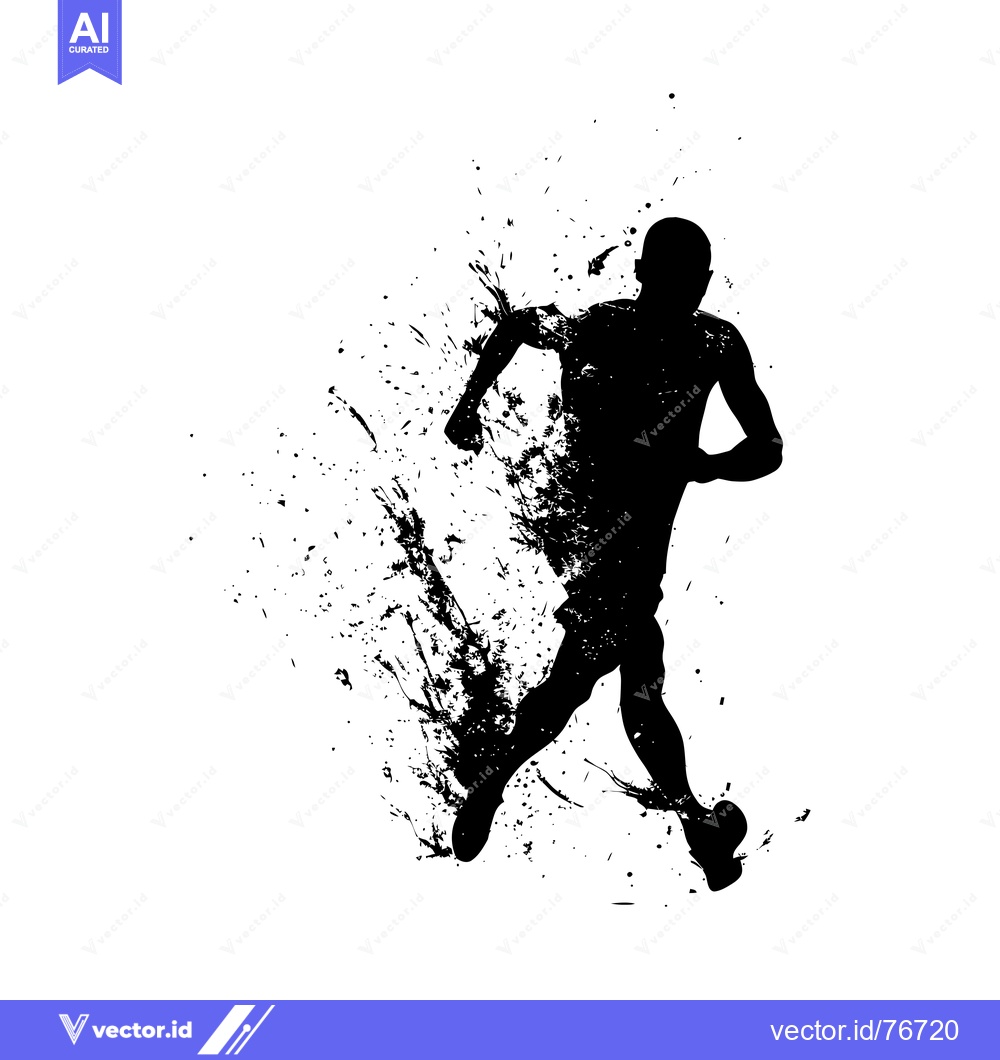 Premium Vector of Silhouette of a Running Athlete with Black Ink Splatter