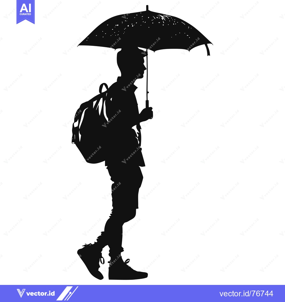 Premium Vector dari Silhouette of a Person Holding an Umbrella and Wearing a Backpack