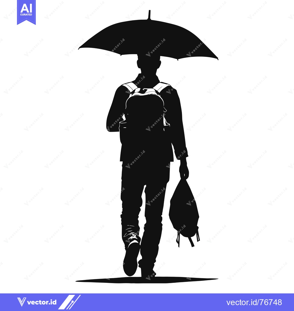 Premium Vector dari Silhouette of a Person Walking with an Umbrella and a Backpack