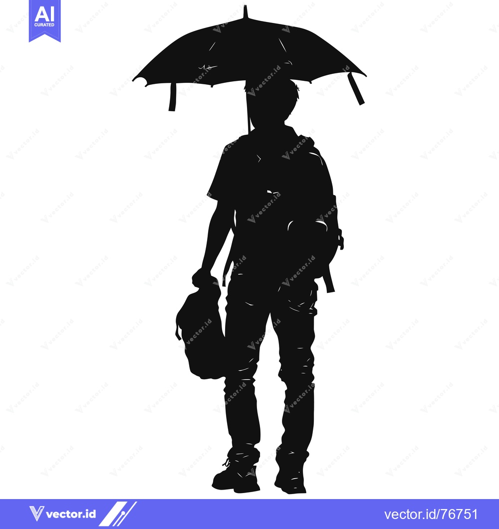 Premium Vector of Silhouette of a Person Holding an Umbrella and Backpack