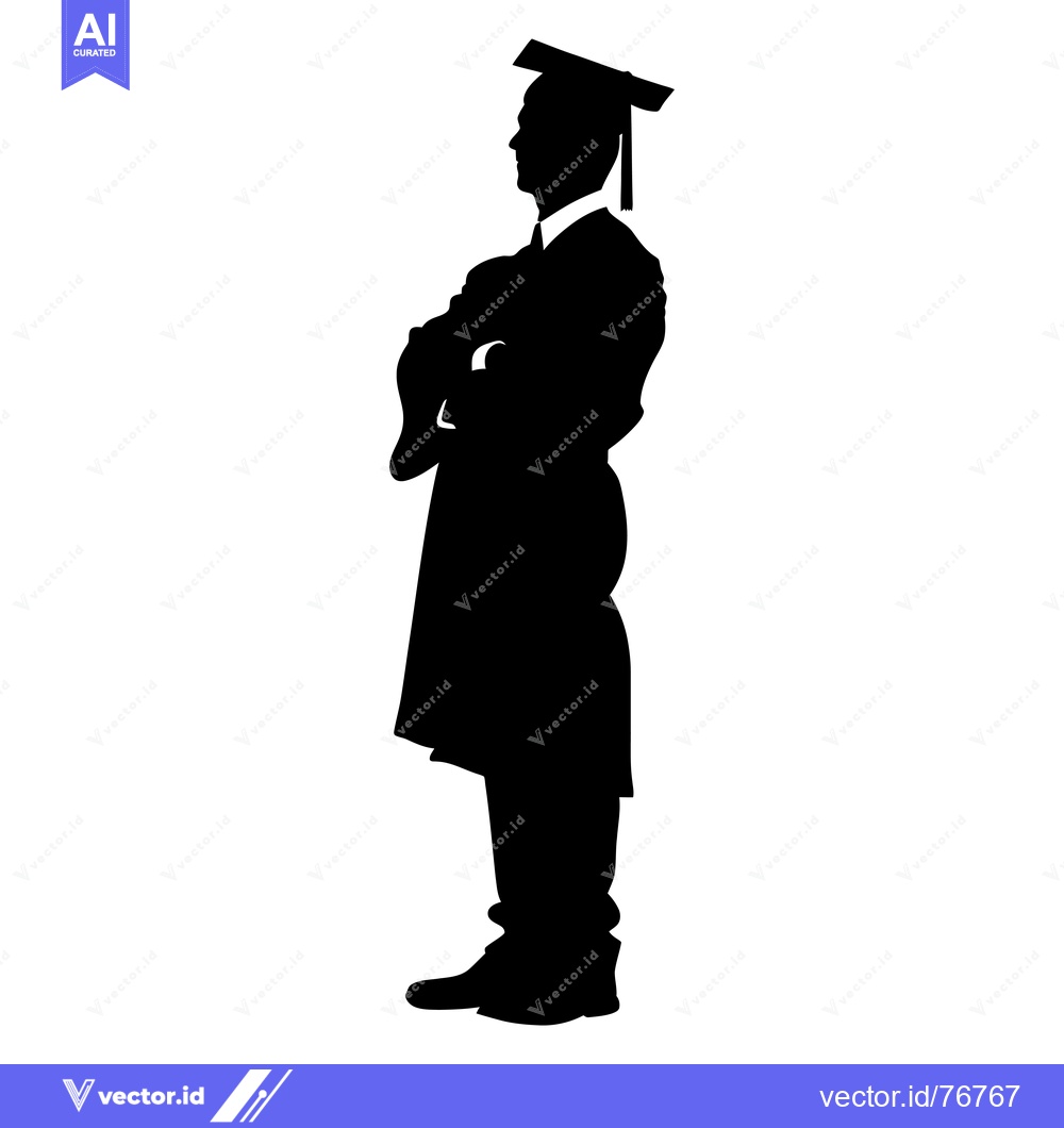 Premium Vector dari Silhouette of a graduate in cap and gown, standing with arms crossed