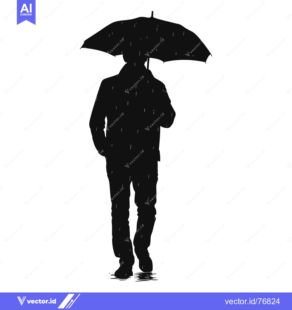 Premium Vector dari Silhouette of a Person Walking in the Rain with an Umbrella
