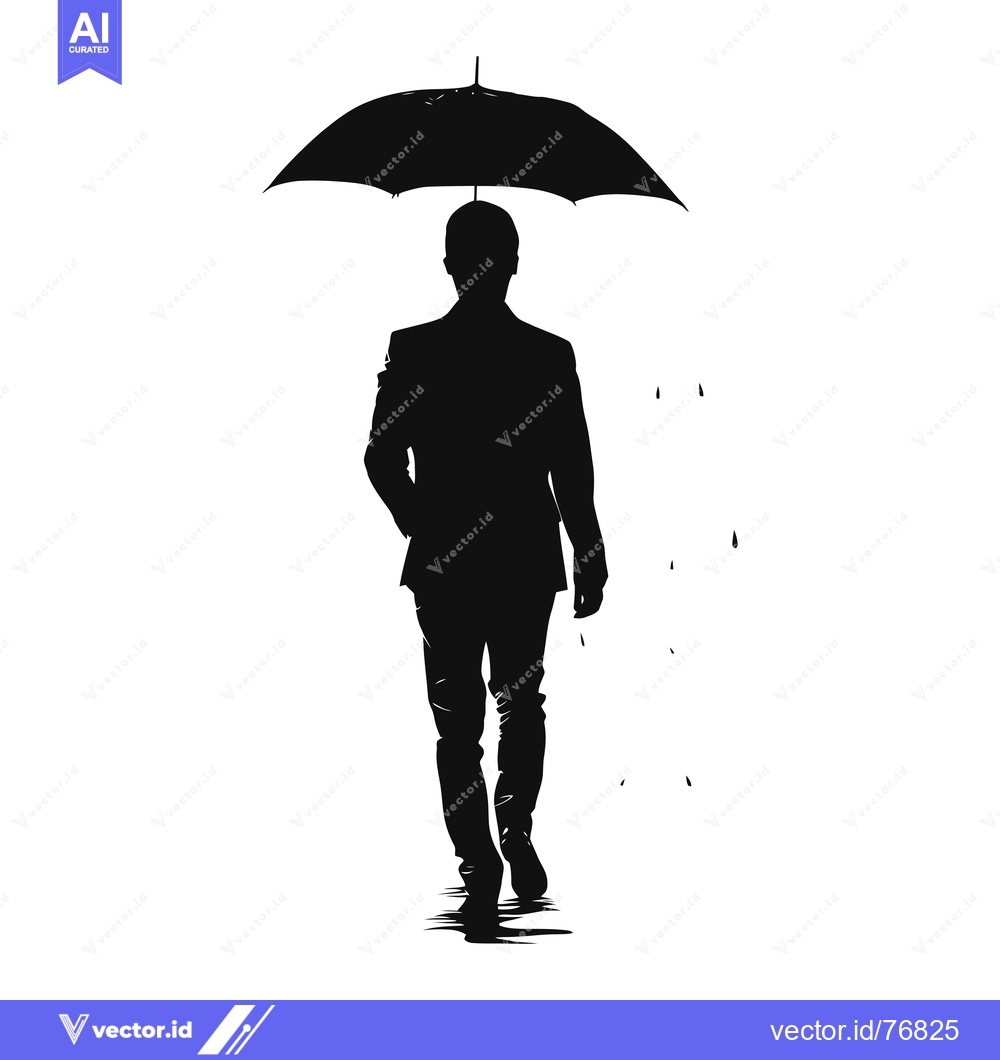 Premium Vector dari Silhouette of a man walking with an umbrella in the rain