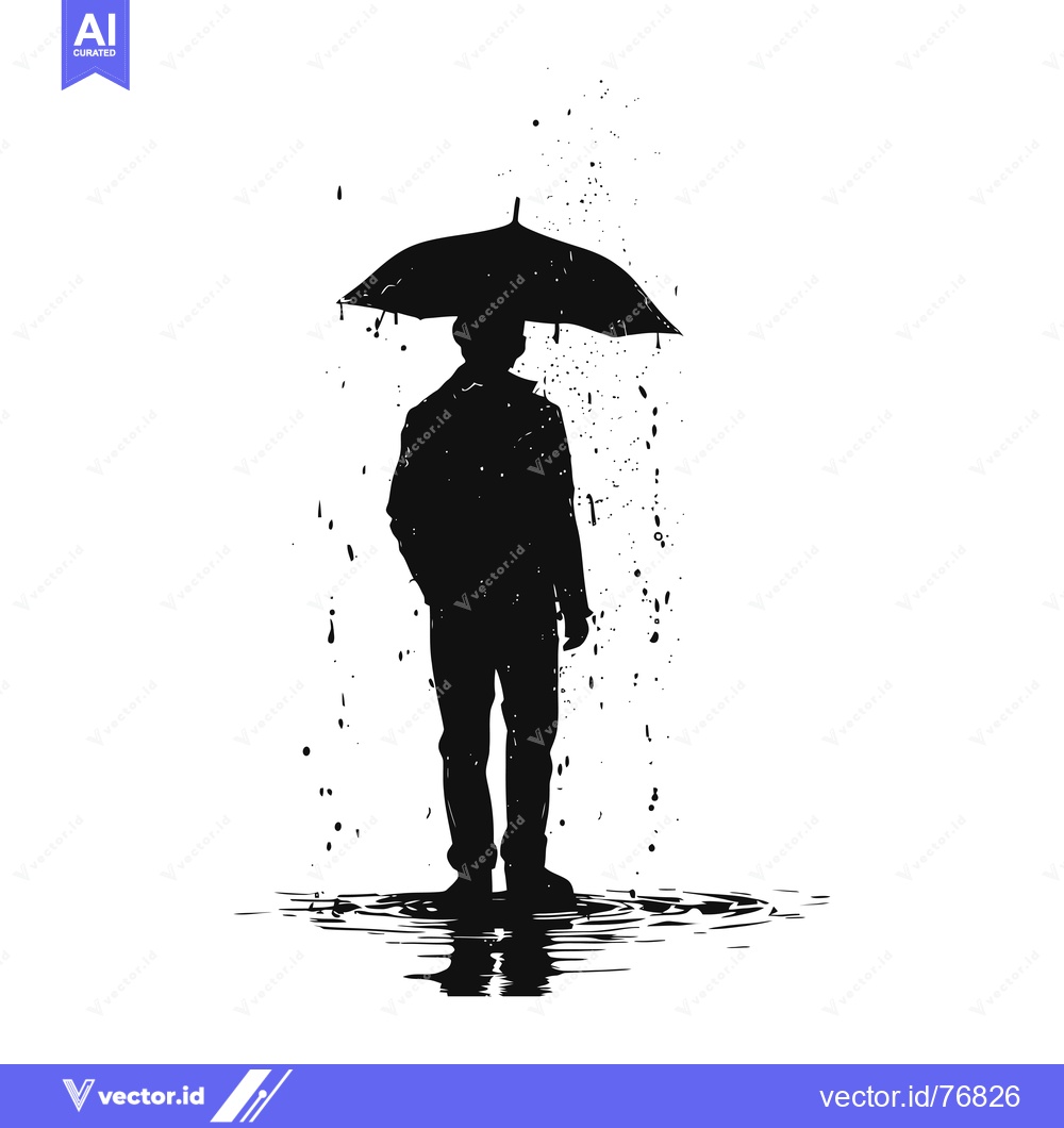 Premium Vector of Silhouette of a Person Standing in Rain with an Umbrella