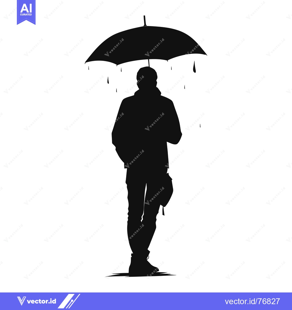 Premium Vector dari Silhouette of a Person Holding an Umbrella in the Rain