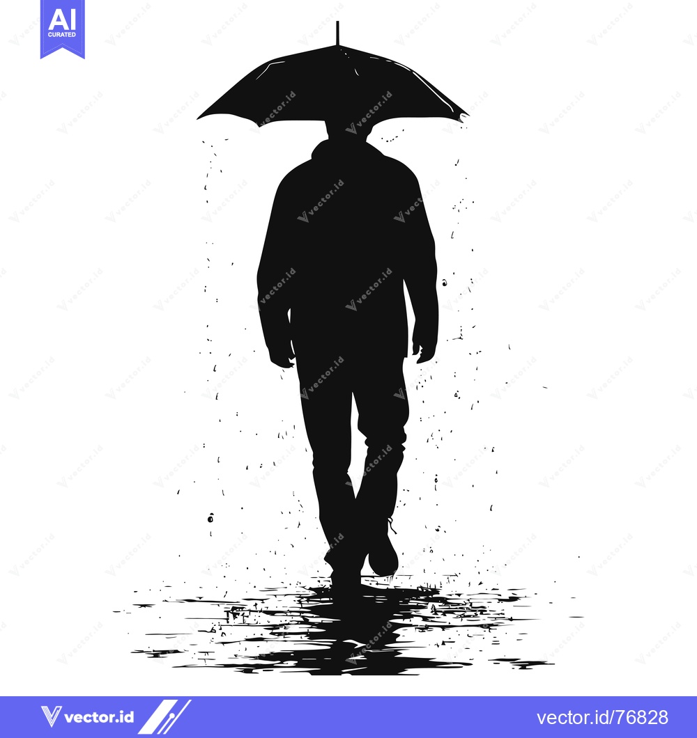 Premium Vector of Silhouette of a Man Walking in the Rain with an Umbrella