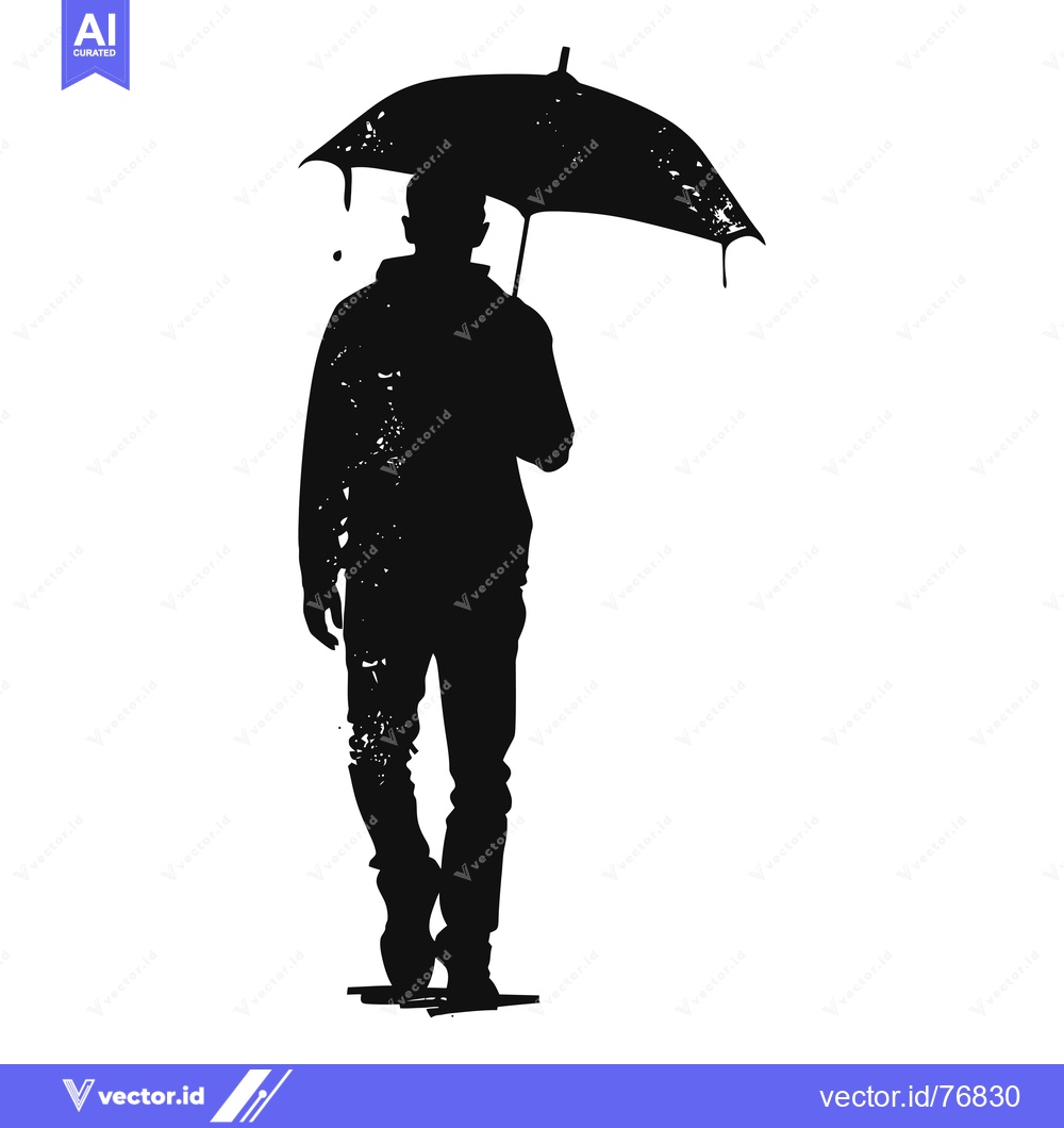 Premium Vector dari Silhouette of a Man Walking with an Umbrella