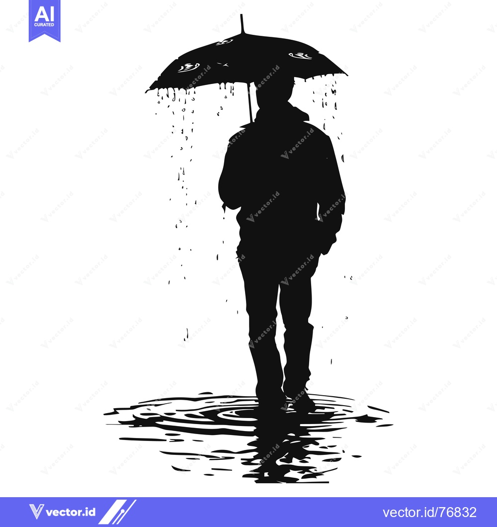 Premium Vector dari Silhouette of a Person Walking Under an Umbrella in the Rain