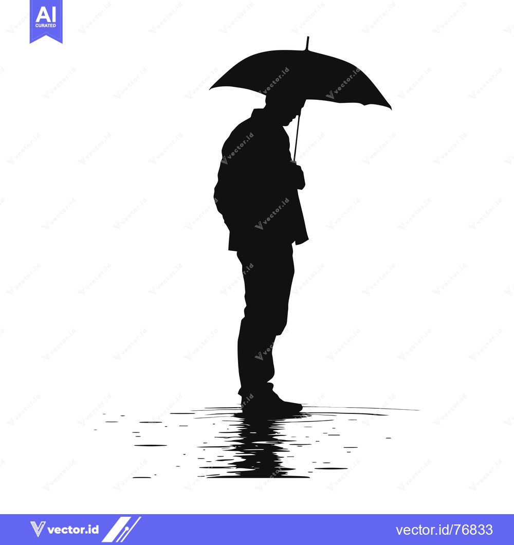 Premium Vector of Silhouette of a Man Holding an Umbrella Standing in a Puddle of Water