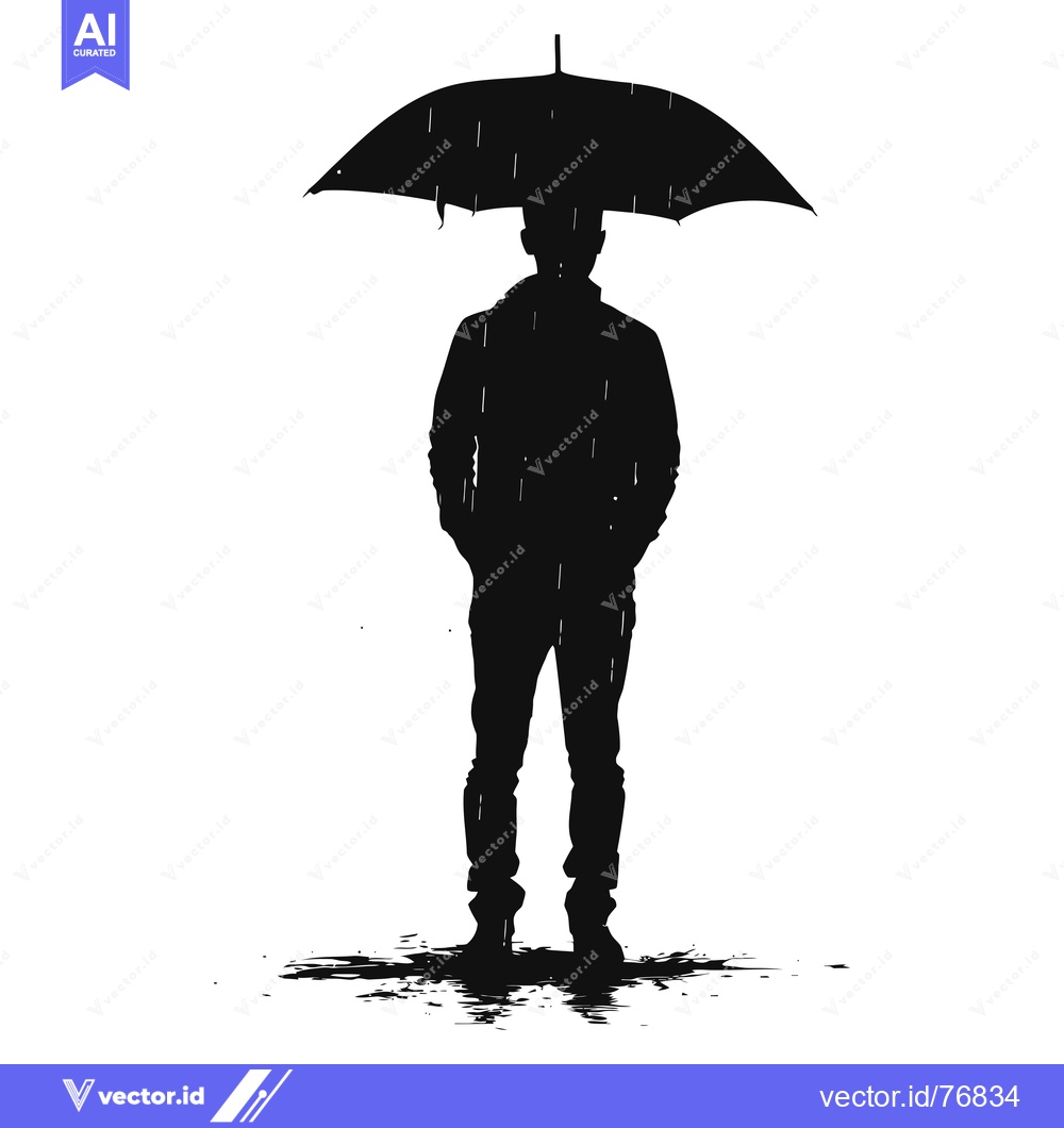 Premium Vector dari Silhouette of a Person Standing in the Rain with an Umbrella