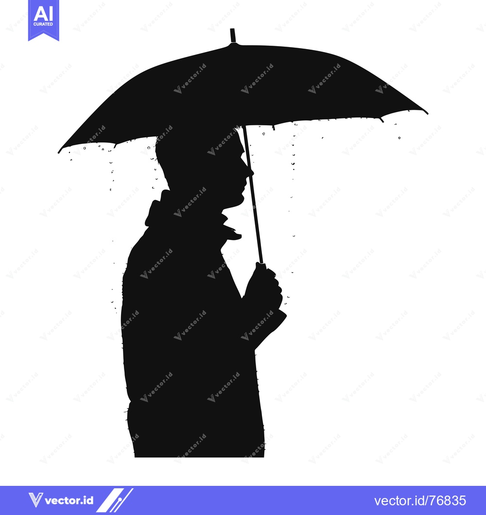 Premium Vector dari Silhouette of a Person Holding an Umbrella in the Rain