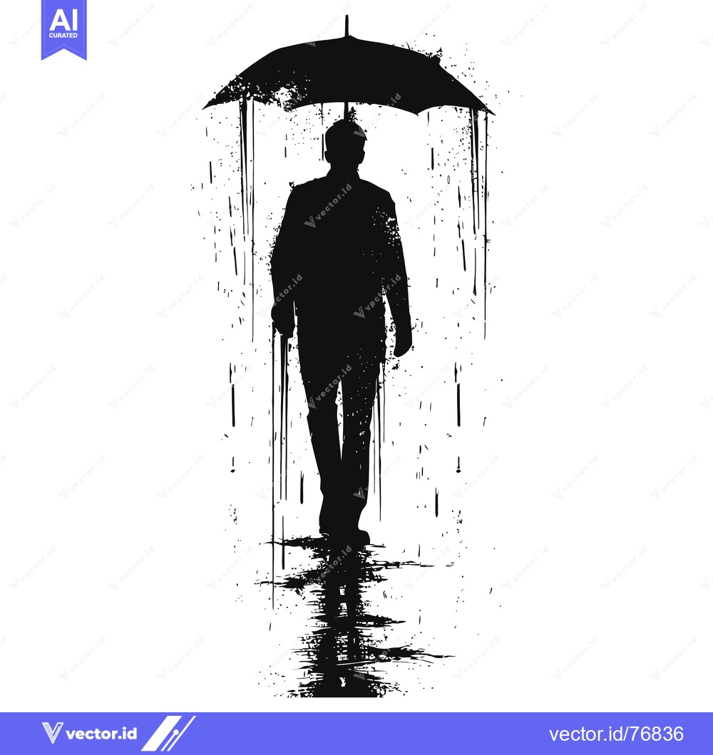 Premium Vector dari Silhouette of a Man Walking in the Rain with an Umbrella