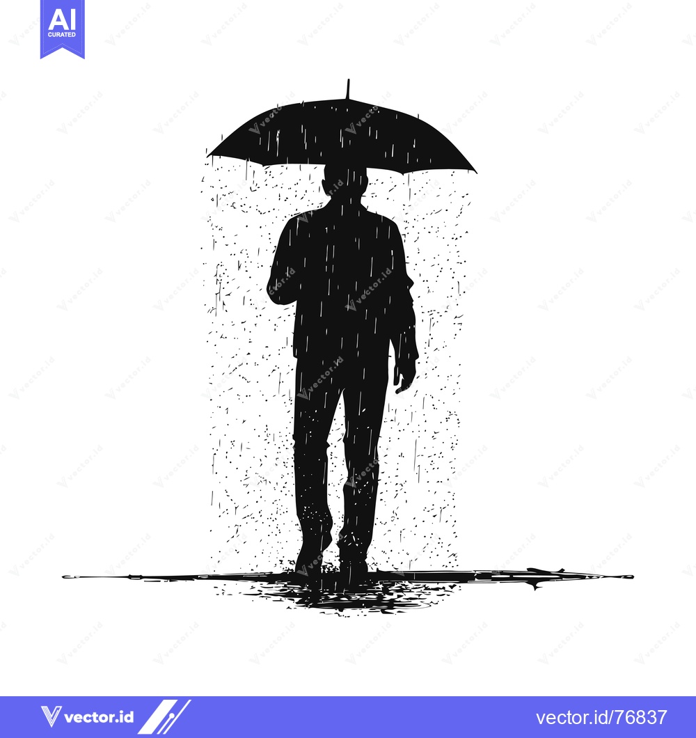 Premium Vector of Silhouette of a Man Walking in the Rain with an Umbrella