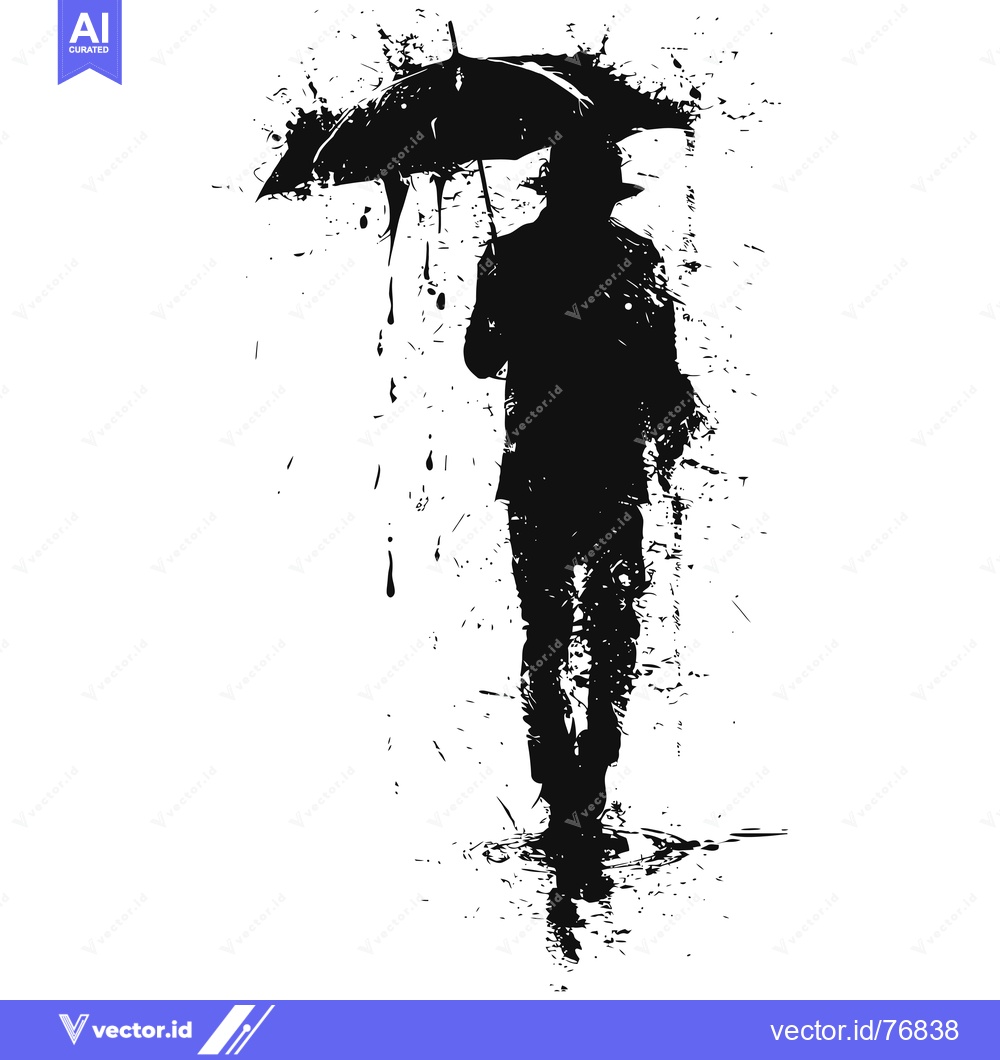 Premium Vector dari Silhouette of a Person Walking in the Rain with an Umbrella