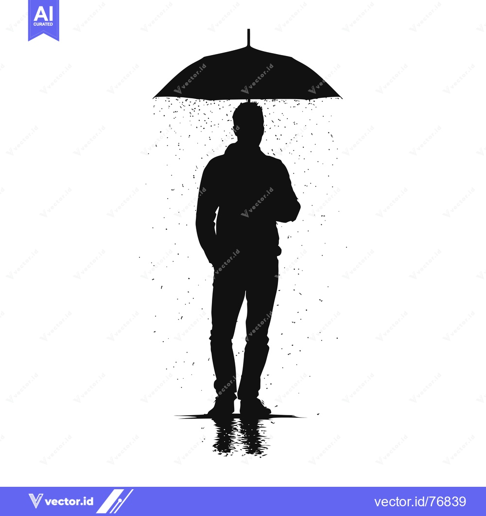 Premium Vector dari Silhouette of a Man Standing Under an Umbrella in the Rain