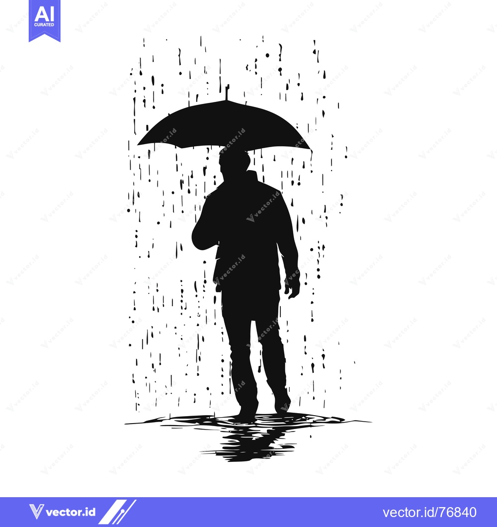 Premium Vector dari Silhouette of a Person Holding an Umbrella in the Rain