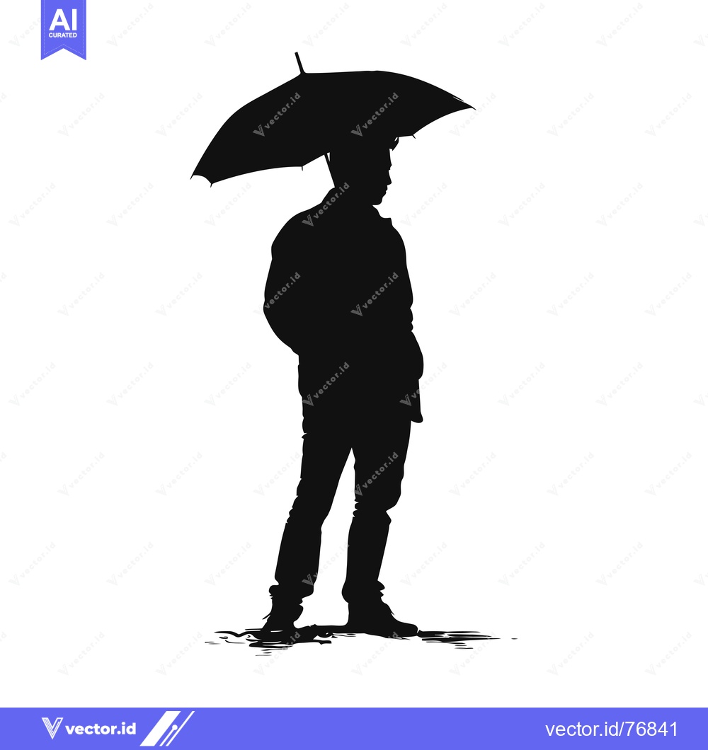 Premium Vector dari Silhouette of a Man Holding an Umbrella