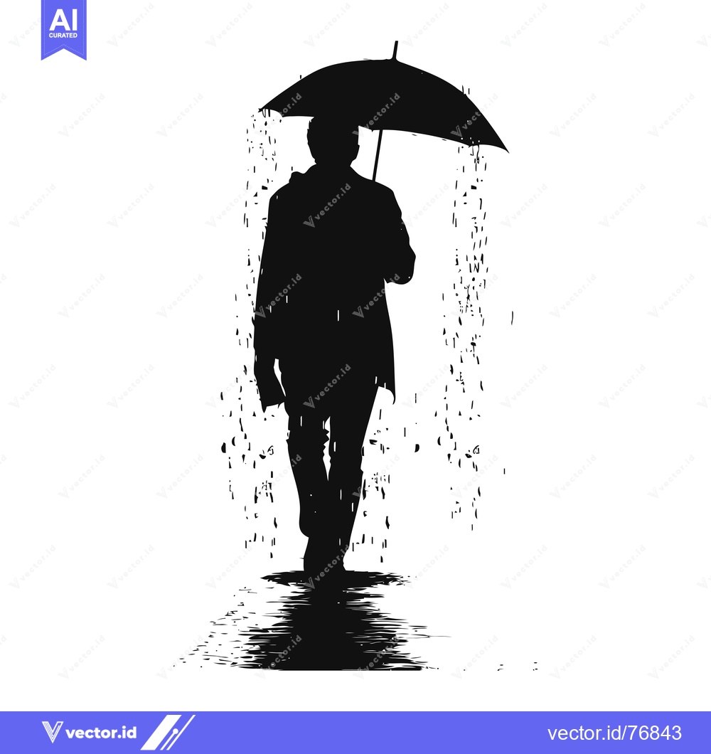Premium Vector dari Silhouette of a Person Walking in the Rain with an Umbrella